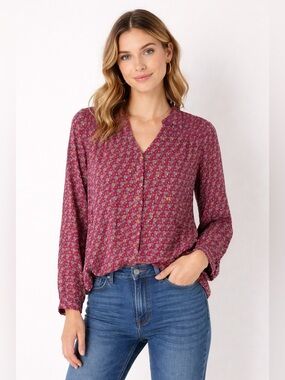 Maeve Fuchsia Patterned Button Down Shirt